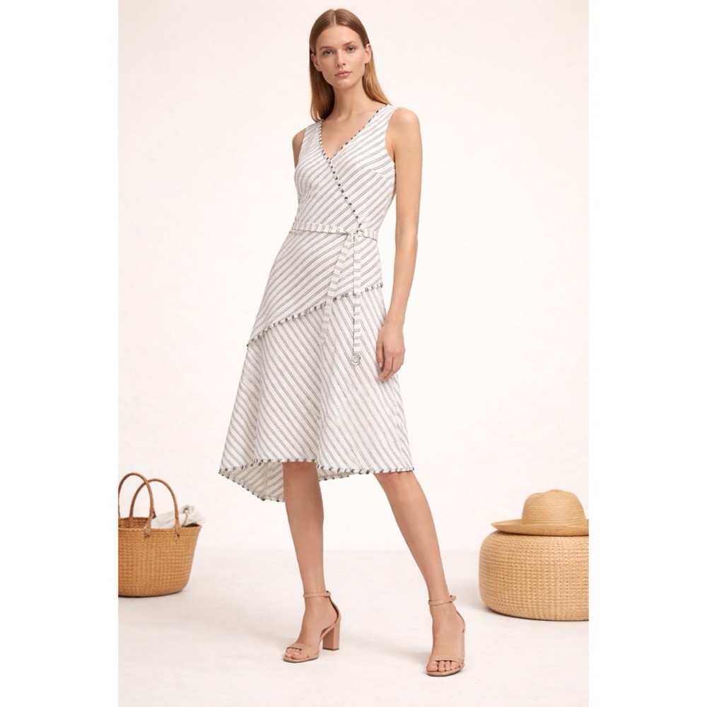 DKNY Cotton Blend Asymmetrical Striped Sleeveless Dress w/ Belt & Pockets Sz 10 - Picture 15 of 15